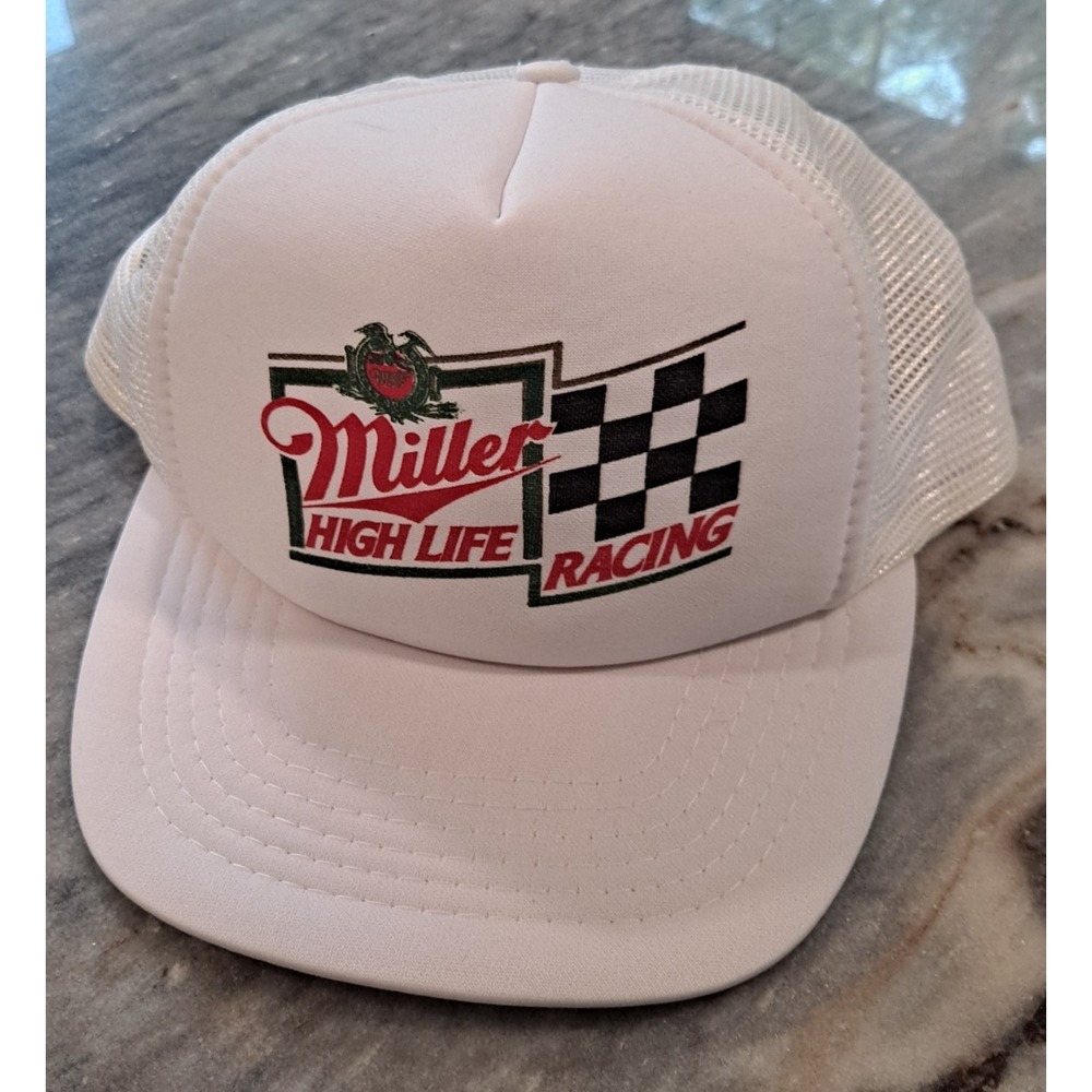Vintage Miller High Life Racing Nascar White Mesh Beer Promo Hat Cap Snapback